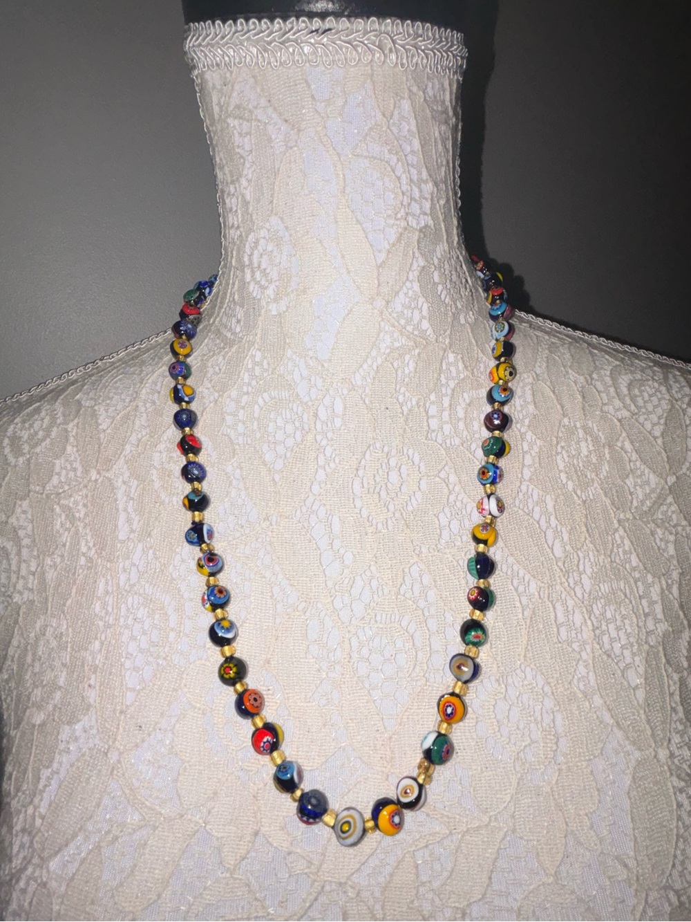 Vintage Murano Millefiori Venetian Glass Bead Necklace - Italy